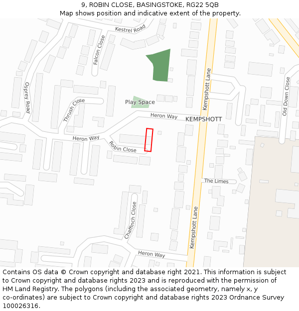 9, ROBIN CLOSE, BASINGSTOKE, RG22 5QB: Location map and indicative extent of plot