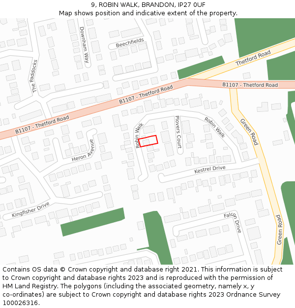 9, ROBIN WALK, BRANDON, IP27 0UF: Location map and indicative extent of plot
