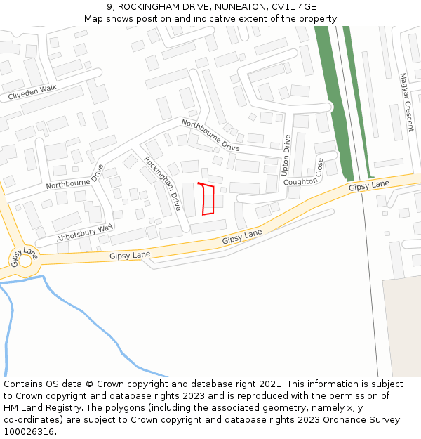 9, ROCKINGHAM DRIVE, NUNEATON, CV11 4GE: Location map and indicative extent of plot