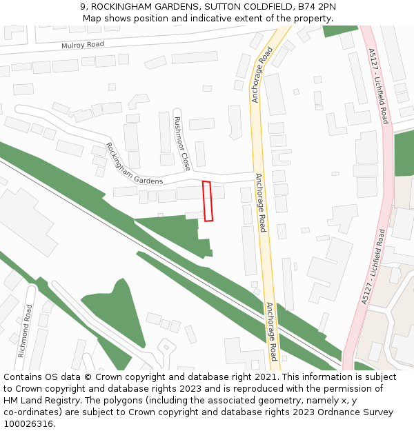 9, ROCKINGHAM GARDENS, SUTTON COLDFIELD, B74 2PN: Location map and indicative extent of plot