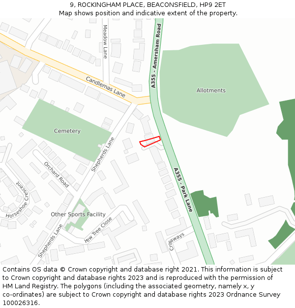 9, ROCKINGHAM PLACE, BEACONSFIELD, HP9 2ET: Location map and indicative extent of plot