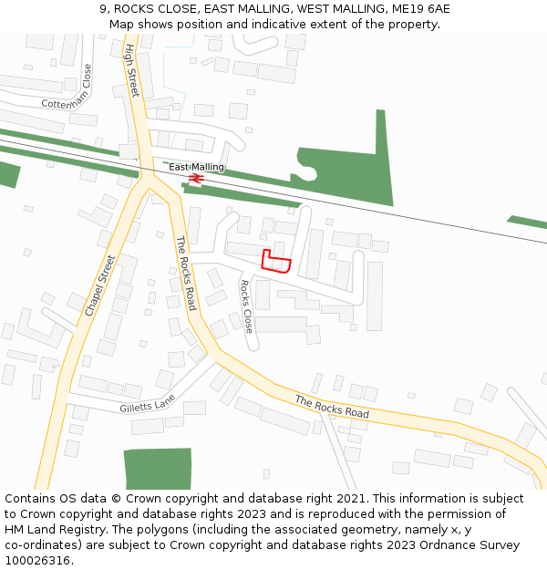 9, ROCKS CLOSE, EAST MALLING, WEST MALLING, ME19 6AE: Location map and indicative extent of plot