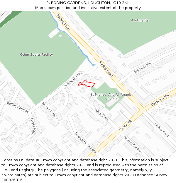 9, RODING GARDENS, LOUGHTON, IG10 3NH: Location map and indicative extent of plot