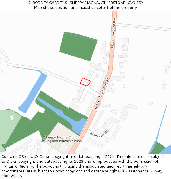 9, RODNEY GARDENS, SHEEPY MAGNA, ATHERSTONE, CV9 3SY: Location map and indicative extent of plot