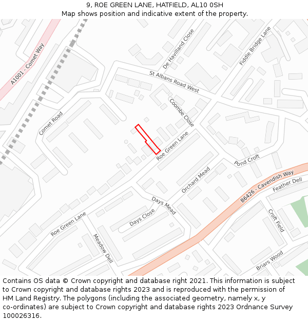 9, ROE GREEN LANE, HATFIELD, AL10 0SH: Location map and indicative extent of plot