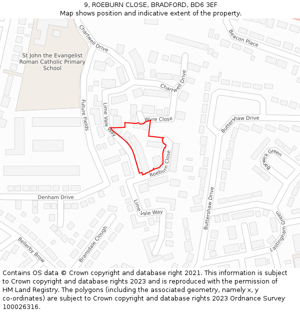 9, ROEBURN CLOSE, BRADFORD, BD6 3EF: Location map and indicative extent of plot