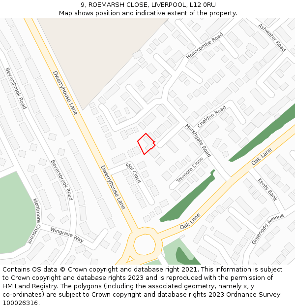 9, ROEMARSH CLOSE, LIVERPOOL, L12 0RU: Location map and indicative extent of plot