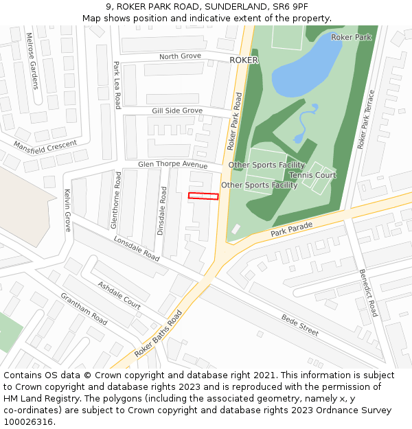 9, ROKER PARK ROAD, SUNDERLAND, SR6 9PF: Location map and indicative extent of plot