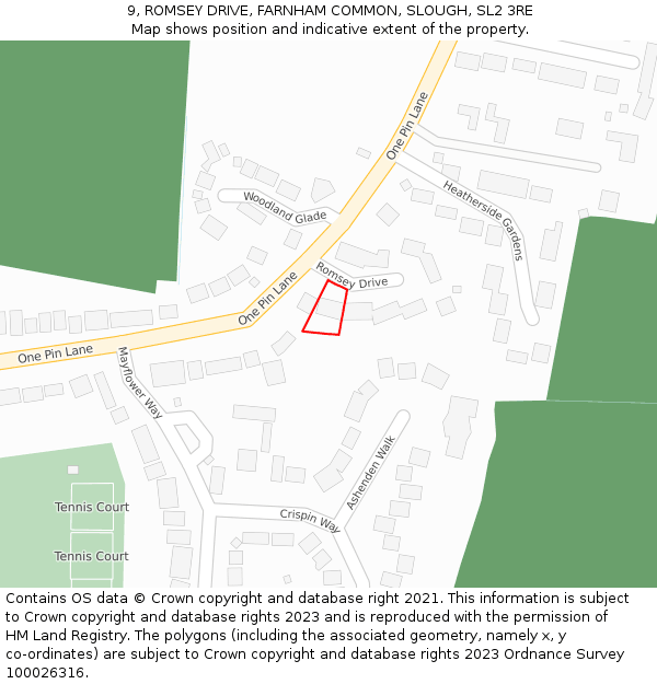 9, ROMSEY DRIVE, FARNHAM COMMON, SLOUGH, SL2 3RE: Location map and indicative extent of plot