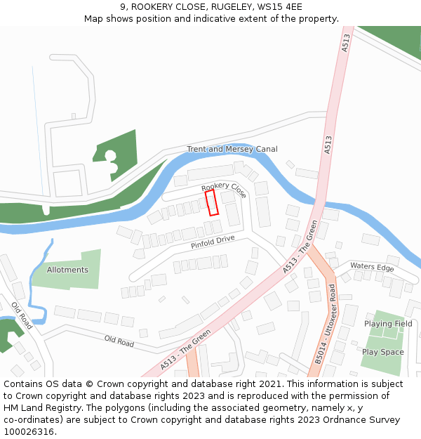 9, ROOKERY CLOSE, RUGELEY, WS15 4EE: Location map and indicative extent of plot