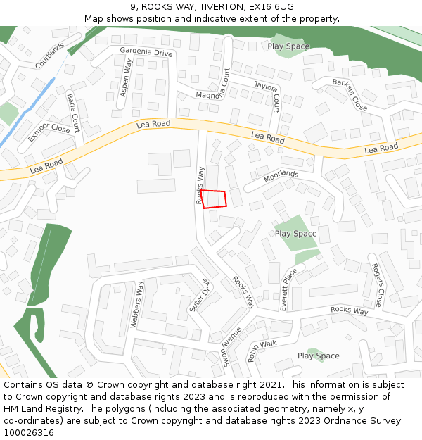 9, ROOKS WAY, TIVERTON, EX16 6UG: Location map and indicative extent of plot