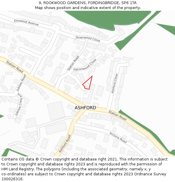 9, ROOKWOOD GARDENS, FORDINGBRIDGE, SP6 1TA: Location map and indicative extent of plot