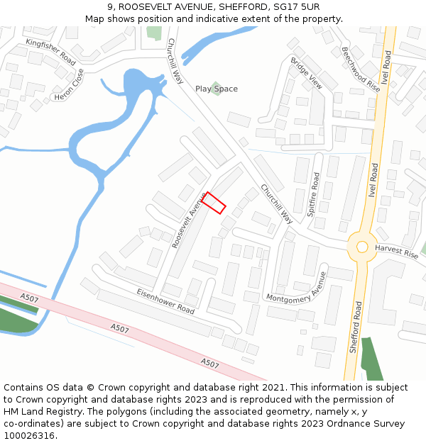 9, ROOSEVELT AVENUE, SHEFFORD, SG17 5UR: Location map and indicative extent of plot