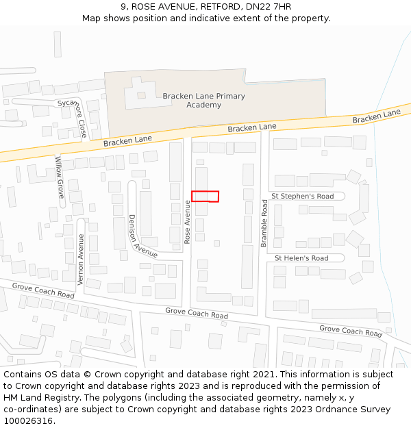 9, ROSE AVENUE, RETFORD, DN22 7HR: Location map and indicative extent of plot