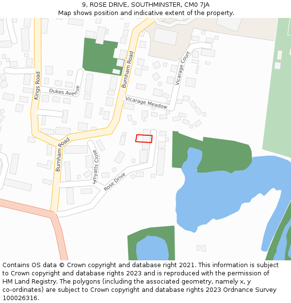 9, ROSE DRIVE, SOUTHMINSTER, CM0 7JA: Location map and indicative extent of plot