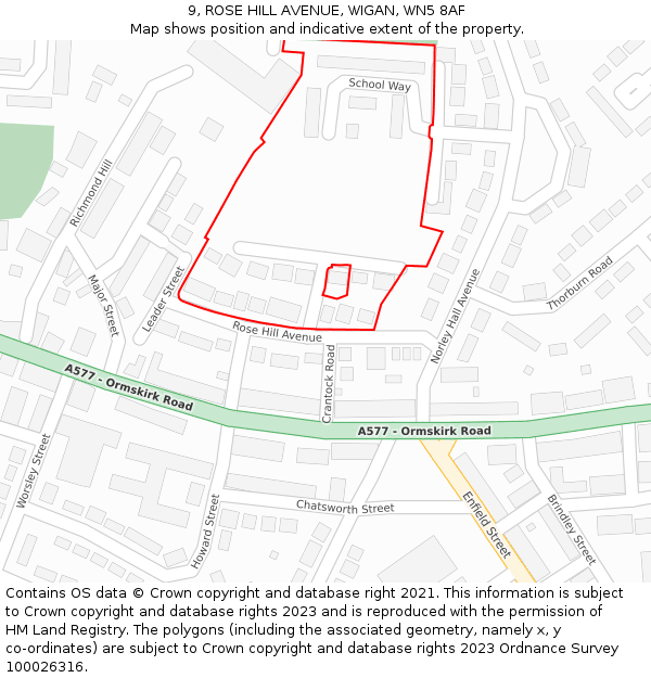 9, ROSE HILL AVENUE, WIGAN, WN5 8AF: Location map and indicative extent of plot