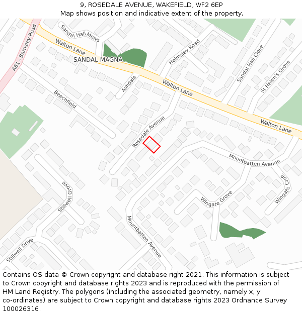 9, ROSEDALE AVENUE, WAKEFIELD, WF2 6EP: Location map and indicative extent of plot