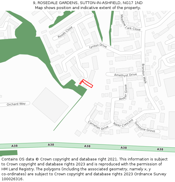 9, ROSEDALE GARDENS, SUTTON-IN-ASHFIELD, NG17 1ND: Location map and indicative extent of plot