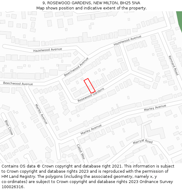 9, ROSEWOOD GARDENS, NEW MILTON, BH25 5NA: Location map and indicative extent of plot