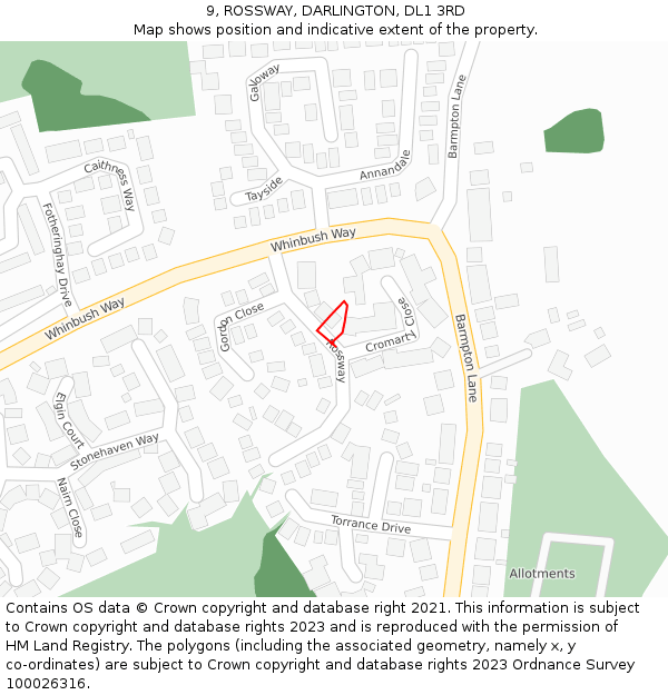 9, ROSSWAY, DARLINGTON, DL1 3RD: Location map and indicative extent of plot