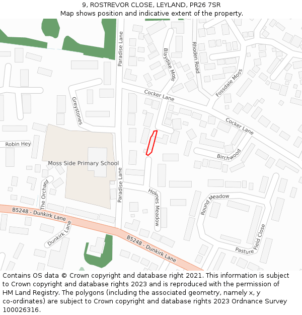 9, ROSTREVOR CLOSE, LEYLAND, PR26 7SR: Location map and indicative extent of plot