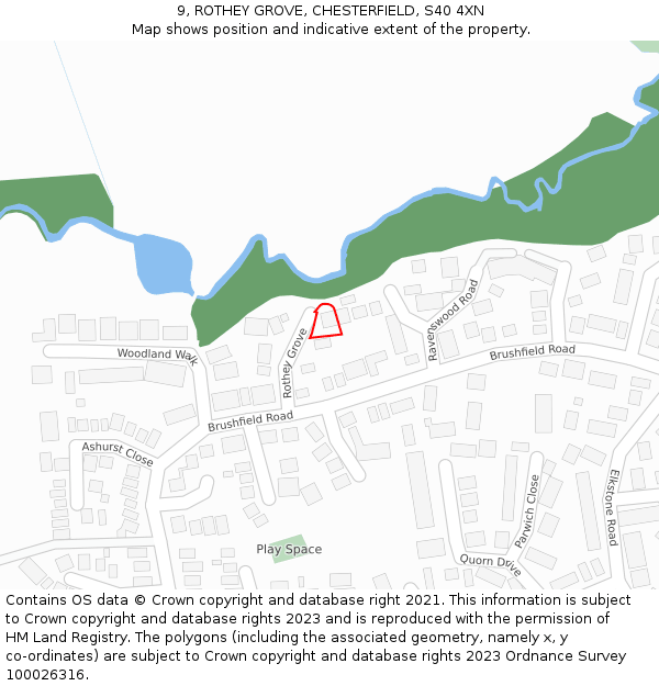 9, ROTHEY GROVE, CHESTERFIELD, S40 4XN: Location map and indicative extent of plot