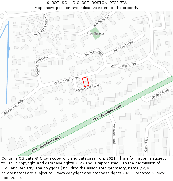 9, ROTHSCHILD CLOSE, BOSTON, PE21 7TA: Location map and indicative extent of plot