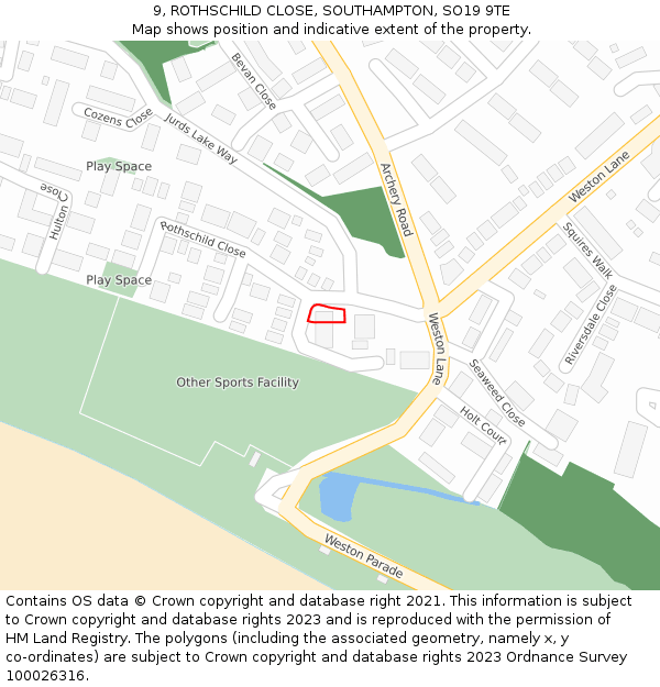 9, ROTHSCHILD CLOSE, SOUTHAMPTON, SO19 9TE: Location map and indicative extent of plot