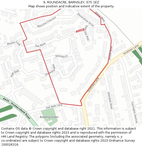 9, ROUNDACRE, BARNSLEY, S75 1EZ: Location map and indicative extent of plot