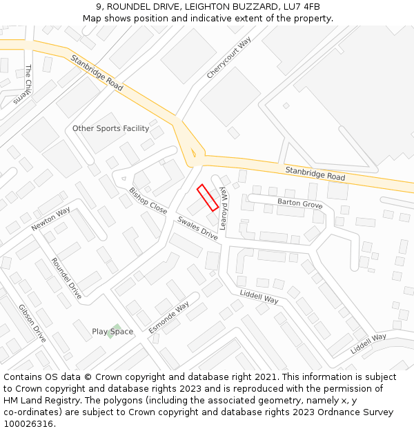 9, ROUNDEL DRIVE, LEIGHTON BUZZARD, LU7 4FB: Location map and indicative extent of plot