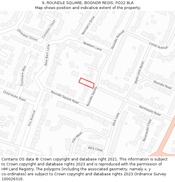 9, ROUNDLE SQUARE, BOGNOR REGIS, PO22 8LA: Location map and indicative extent of plot