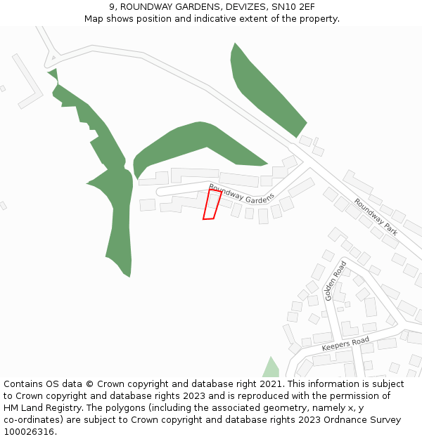 9, ROUNDWAY GARDENS, DEVIZES, SN10 2EF: Location map and indicative extent of plot