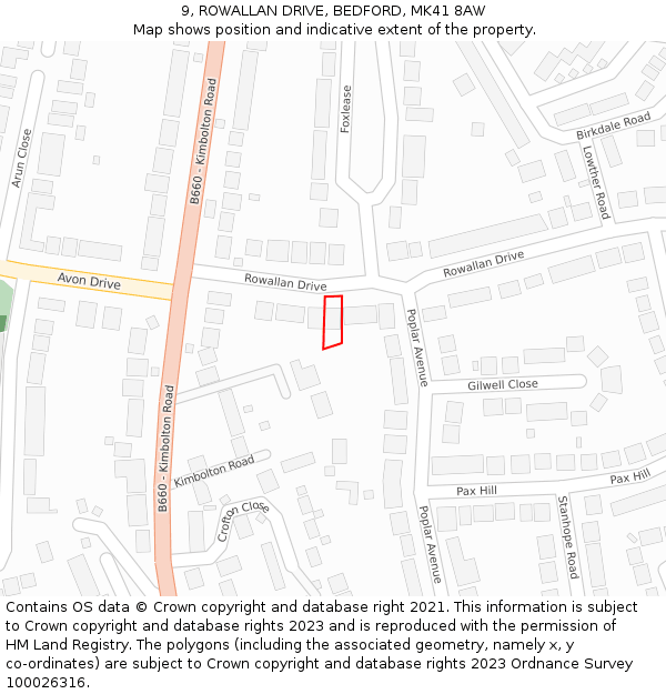 9, ROWALLAN DRIVE, BEDFORD, MK41 8AW: Location map and indicative extent of plot