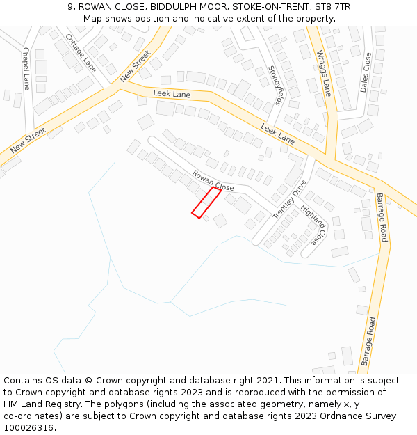 9, ROWAN CLOSE, BIDDULPH MOOR, STOKE-ON-TRENT, ST8 7TR: Location map and indicative extent of plot