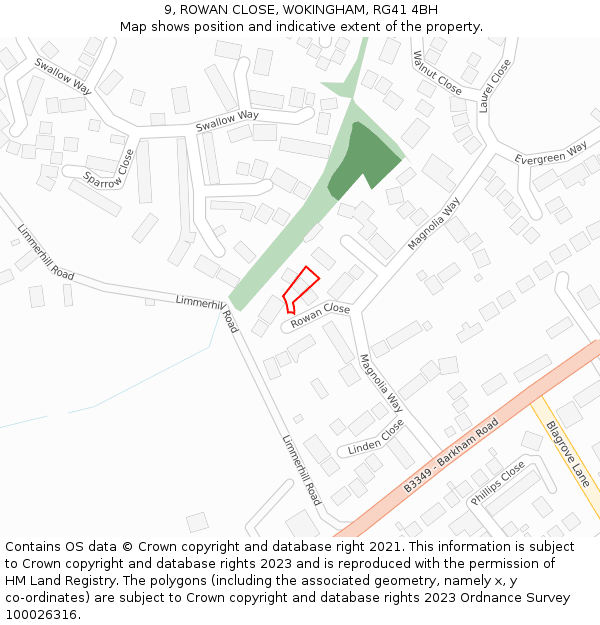 9, ROWAN CLOSE, WOKINGHAM, RG41 4BH: Location map and indicative extent of plot