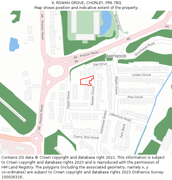 9, ROWAN GROVE, CHORLEY, PR6 7BQ: Location map and indicative extent of plot