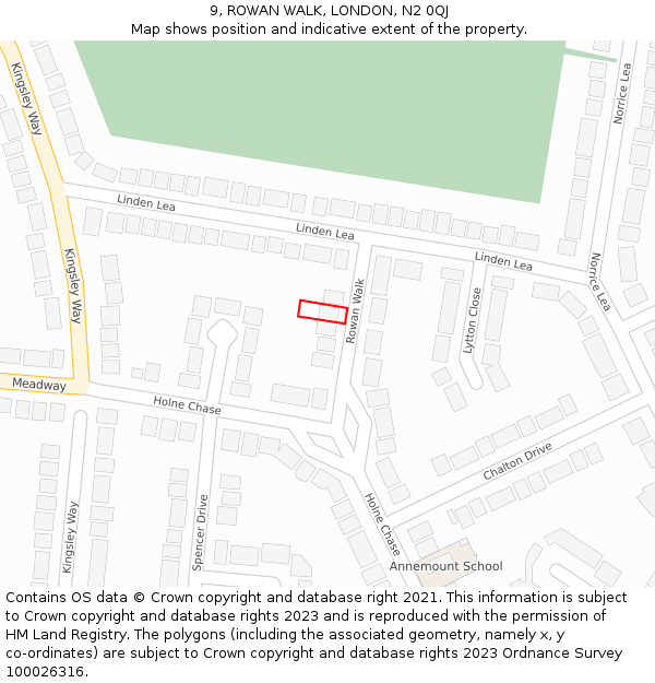 9, ROWAN WALK, LONDON, N2 0QJ: Location map and indicative extent of plot