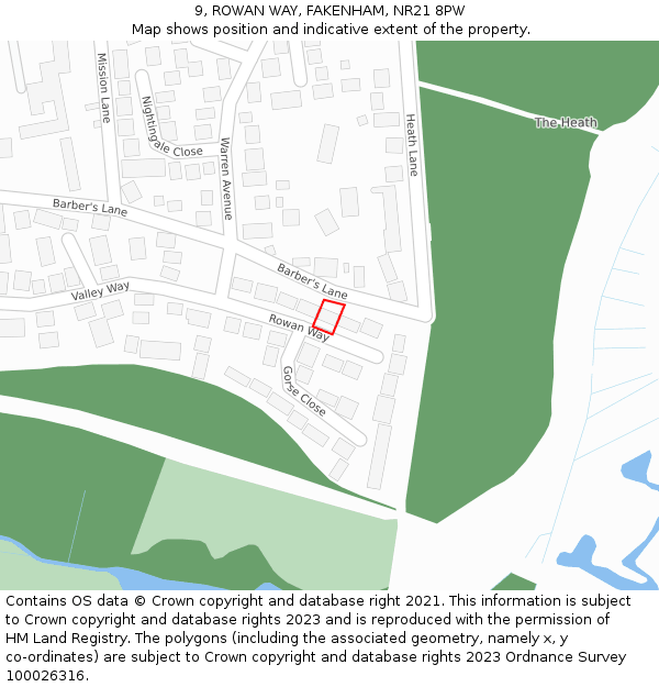 9, ROWAN WAY, FAKENHAM, NR21 8PW: Location map and indicative extent of plot
