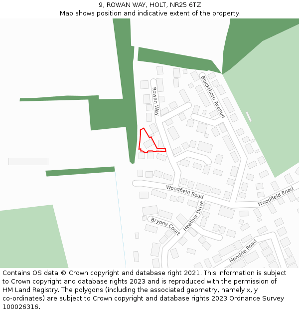 9, ROWAN WAY, HOLT, NR25 6TZ: Location map and indicative extent of plot