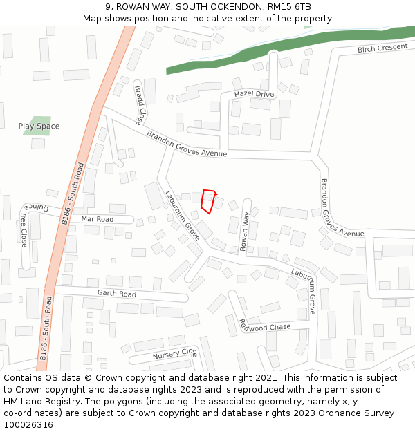 9, ROWAN WAY, SOUTH OCKENDON, RM15 6TB: Location map and indicative extent of plot