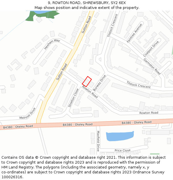 9, ROWTON ROAD, SHREWSBURY, SY2 6EX: Location map and indicative extent of plot