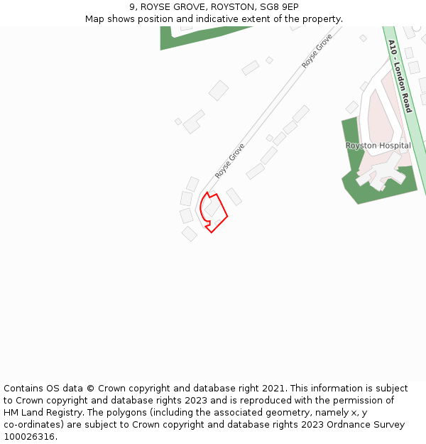 9, ROYSE GROVE, ROYSTON, SG8 9EP: Location map and indicative extent of plot