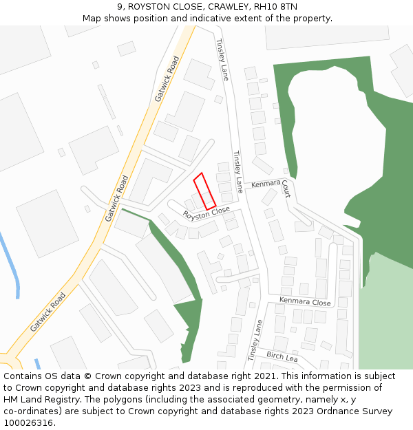 9, ROYSTON CLOSE, CRAWLEY, RH10 8TN: Location map and indicative extent of plot