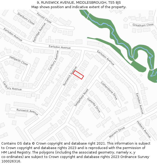 9, RUNSWICK AVENUE, MIDDLESBROUGH, TS5 8JS: Location map and indicative extent of plot