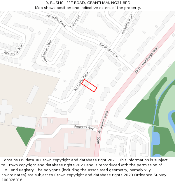 9, RUSHCLIFFE ROAD, GRANTHAM, NG31 8ED: Location map and indicative extent of plot