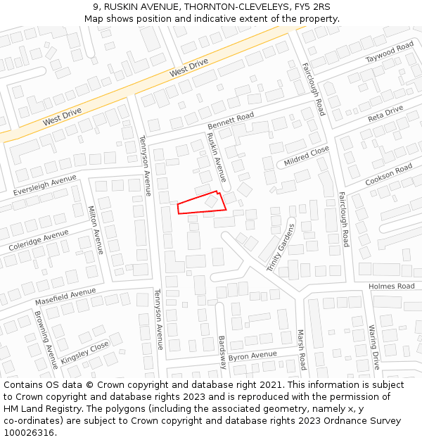 9, RUSKIN AVENUE, THORNTON-CLEVELEYS, FY5 2RS: Location map and indicative extent of plot