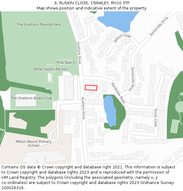 9, RUSKIN CLOSE, CRAWLEY, RH10 3TP: Location map and indicative extent of plot