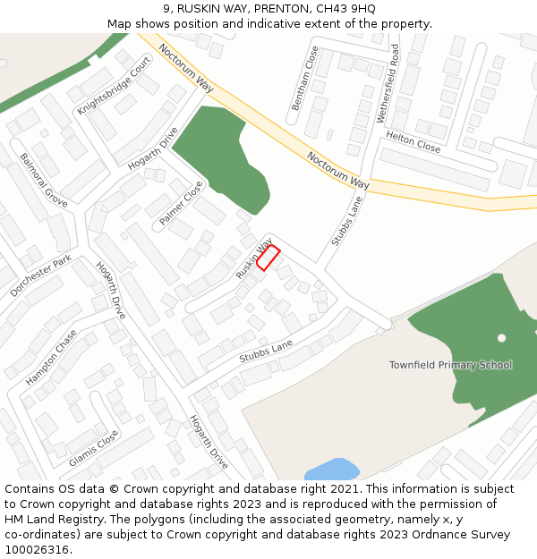 9, RUSKIN WAY, PRENTON, CH43 9HQ: Location map and indicative extent of plot