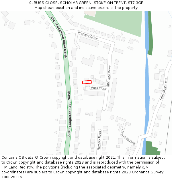 9, RUSS CLOSE, SCHOLAR GREEN, STOKE-ON-TRENT, ST7 3GB: Location map and indicative extent of plot