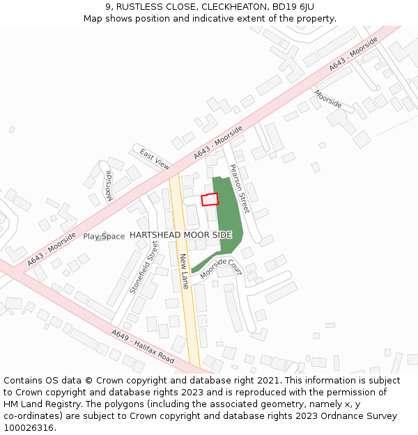 9, RUSTLESS CLOSE, CLECKHEATON, BD19 6JU: Location map and indicative extent of plot